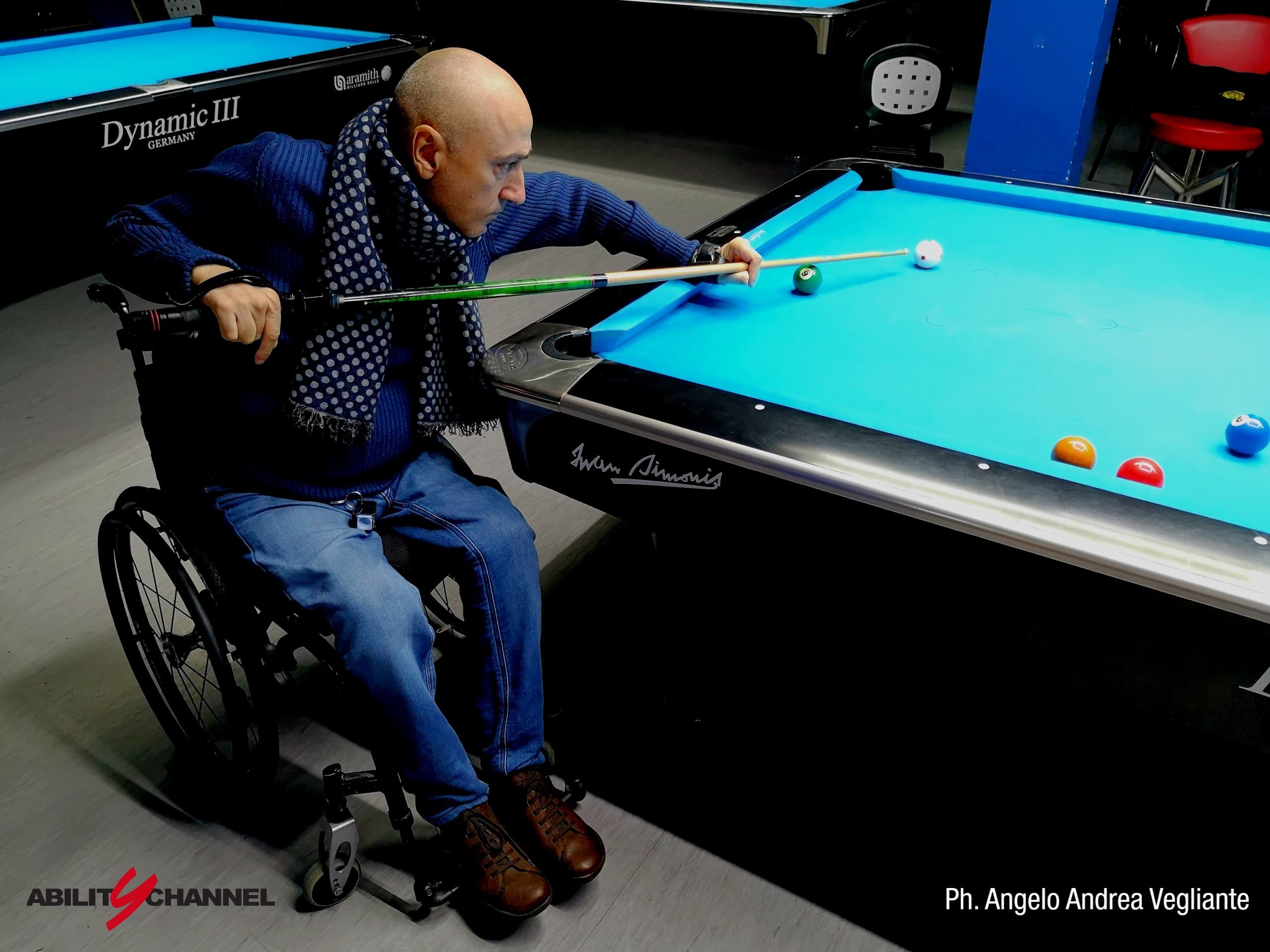 Wheelchair Billiards Ability Channel Luca Bucchi biliardino in carrozzina