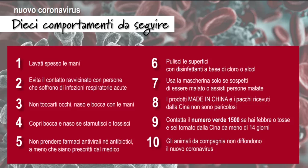 dieci comportamenti da seguire sul coronavirus italia