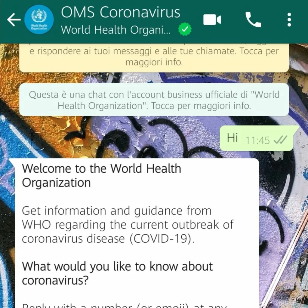 chatbot sul coronavirus dell'OMS