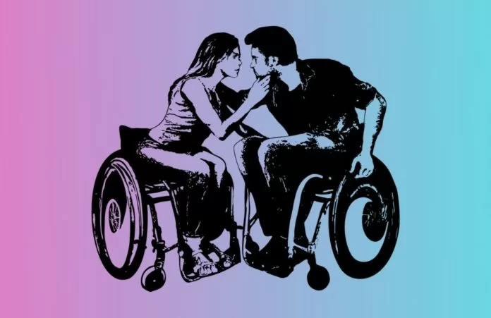 due persone si baciano per esprimere binomio sessualità disabilità e fare amicizia all'università