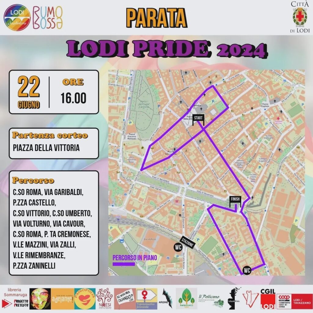 percorso lodi pride 22 giugno 2024